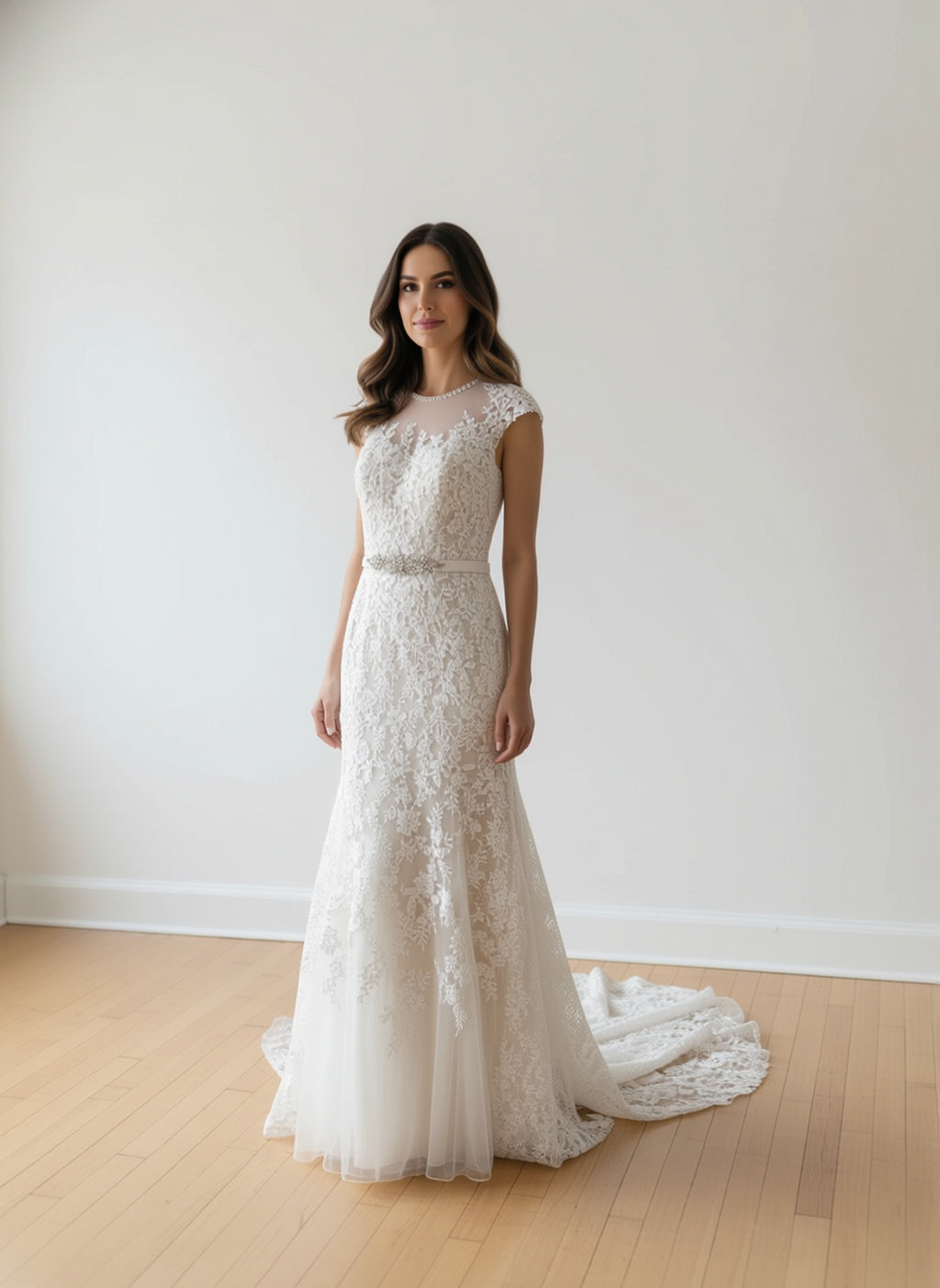 SLEEVELESS LACE MERMAID WITH BEADED WAIST