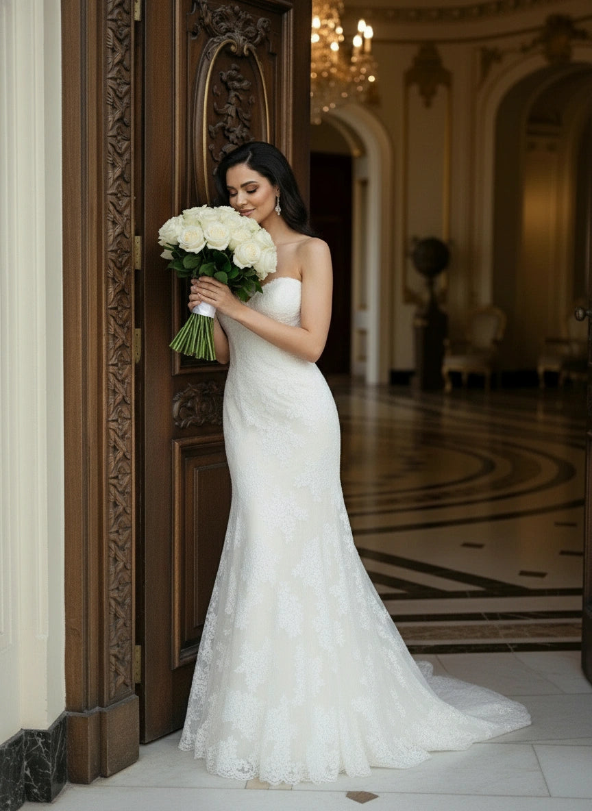 STRAPLESS LACE FIT AND FLARE