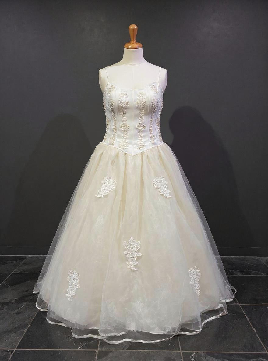 SPAGHETTI STRAP BEADED  BODICE BALLGOWN