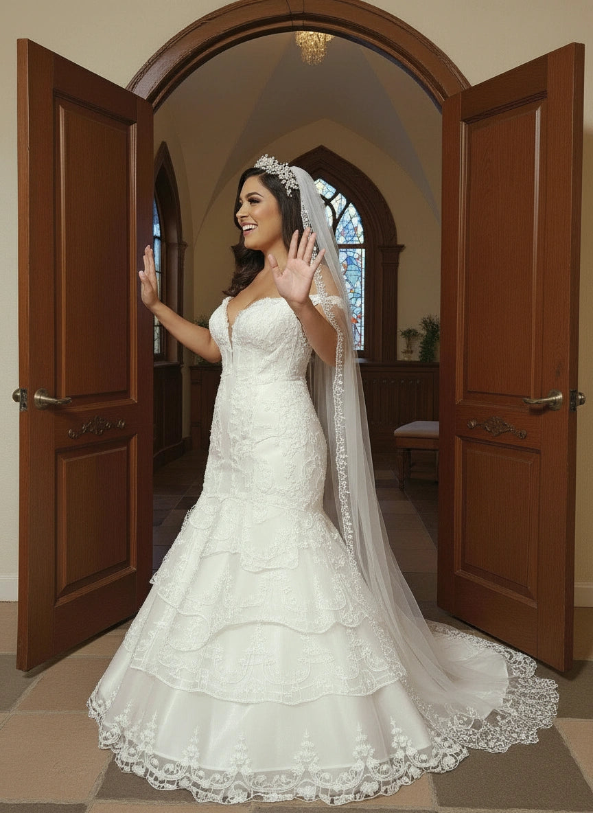 OFF-THE SHOULDER SPLIT NECK LACE MERMAID