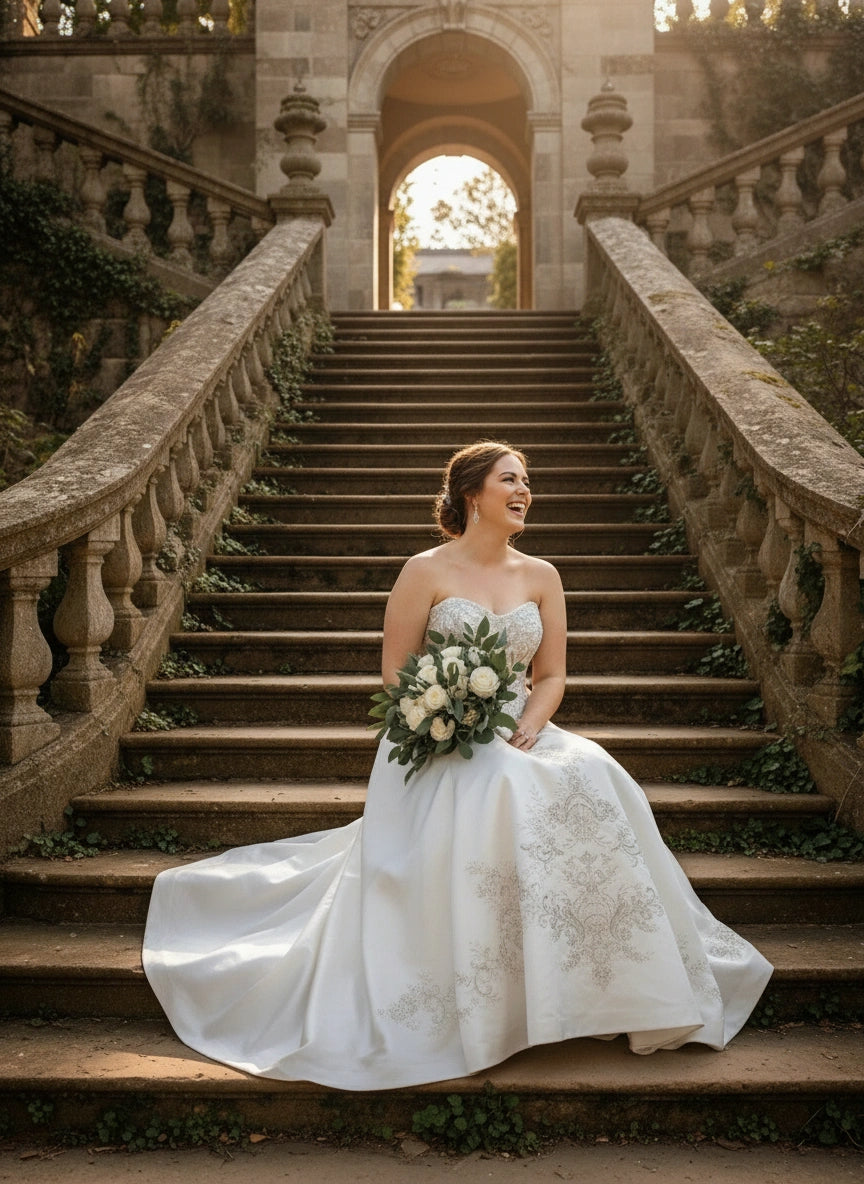 BEADED AND EMBROIDERED STRAPLESS BALLGOWN