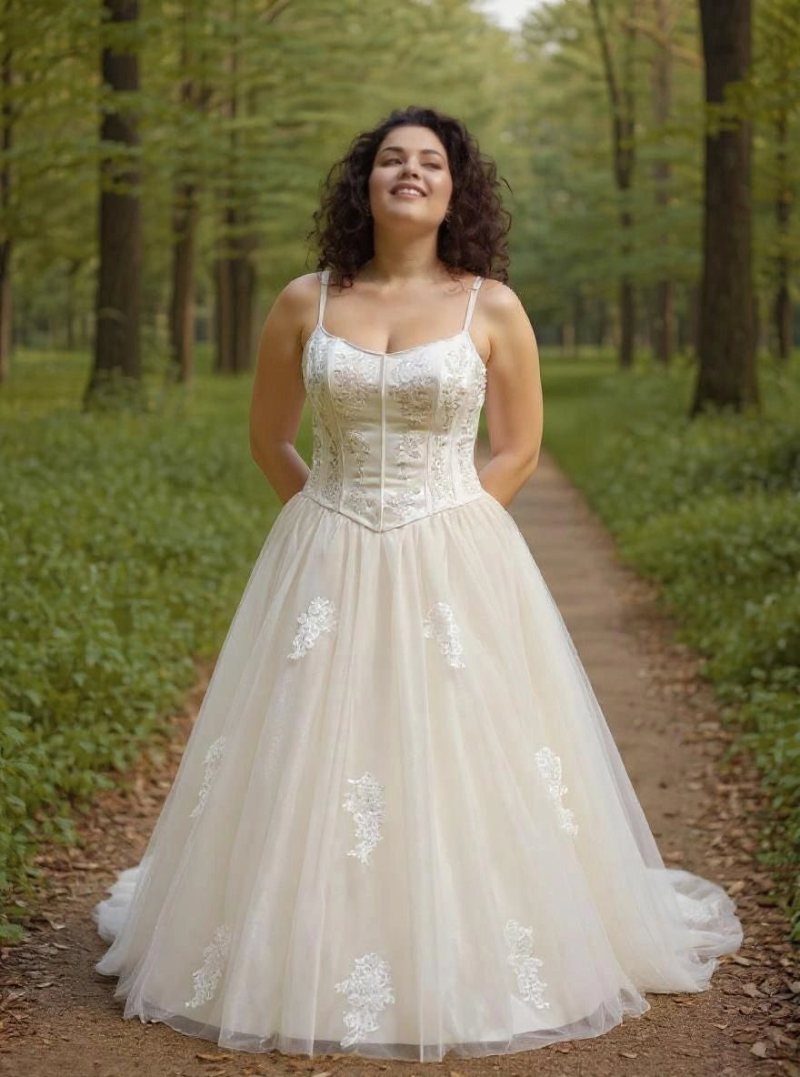 SPAGHETTI STRAP BEADED  BODICE BALLGOWN