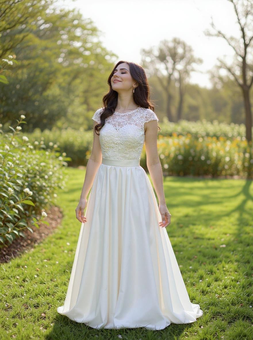 SLEEVELESS LACE BODICE BALL GOWN