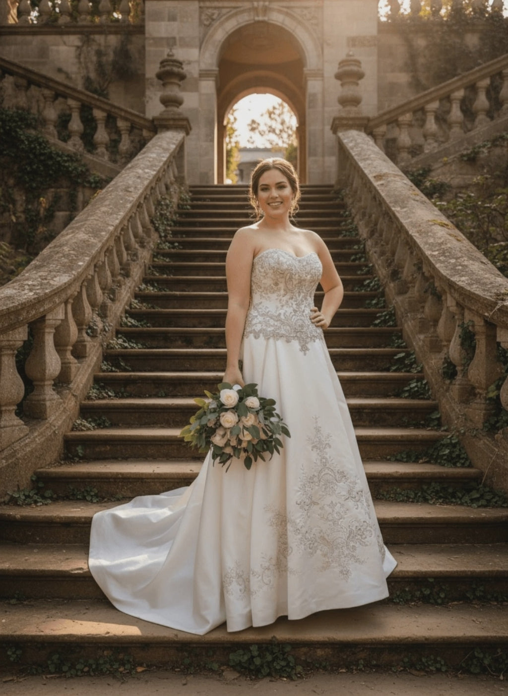 BEADED AND EMBROIDERED STRAPLESS BALLGOWN