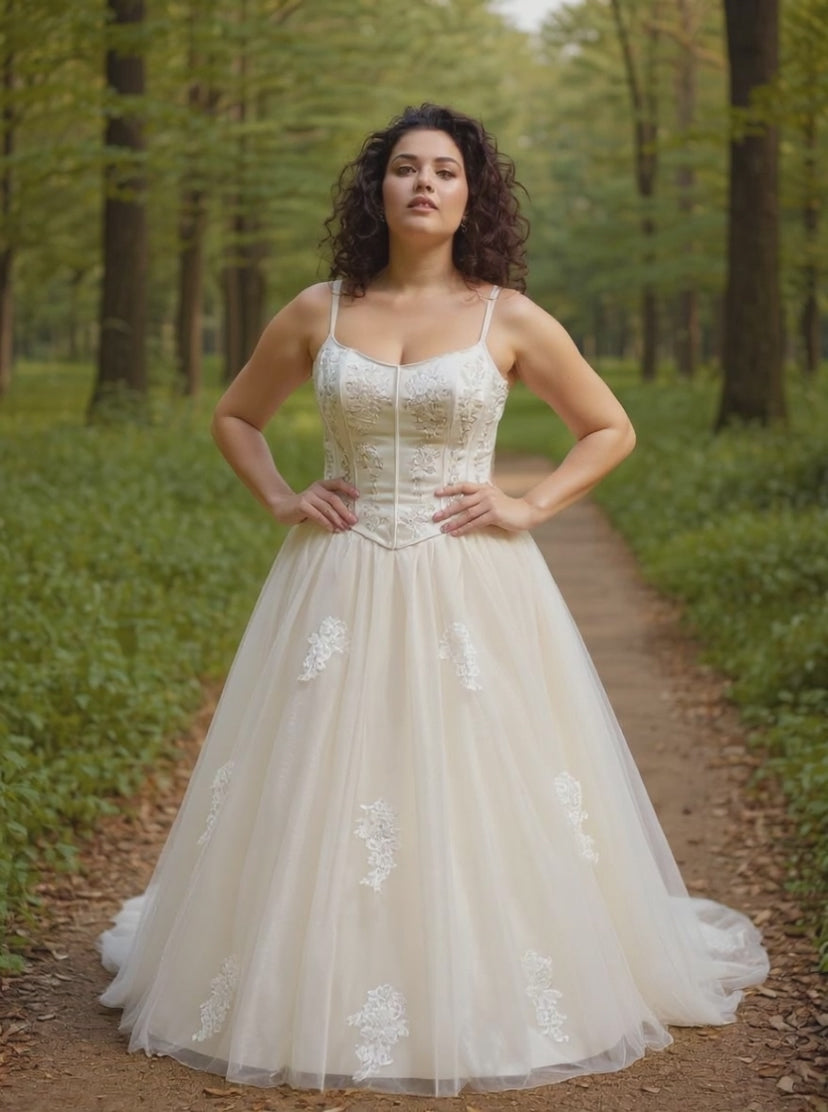 SPAGHETTI STRAP BEADED  BODICE BALLGOWN