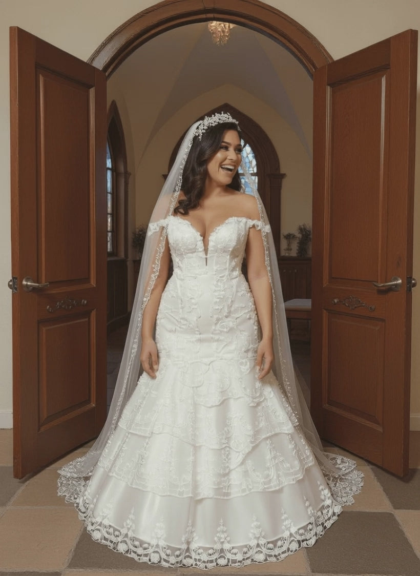 OFF-THE SHOULDER SPLIT NECK LACE MERMAID