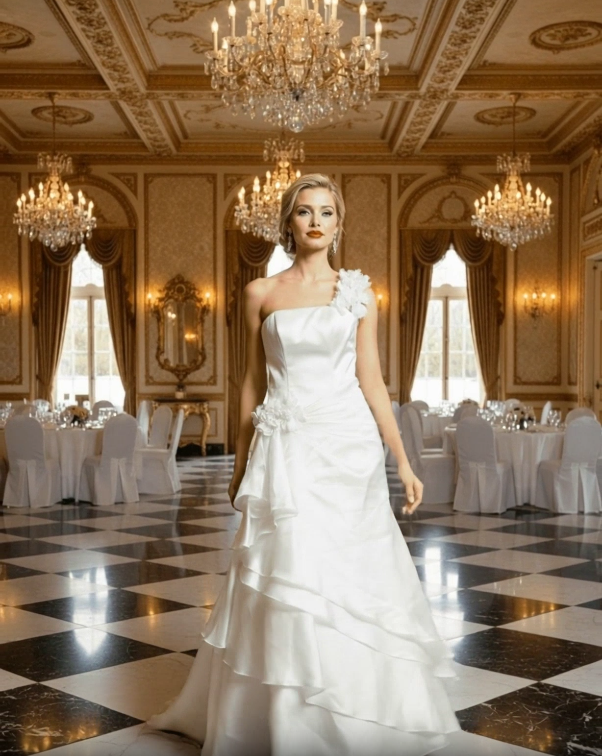 A-LINE ONE SHOULDER WITH FLOUNCE