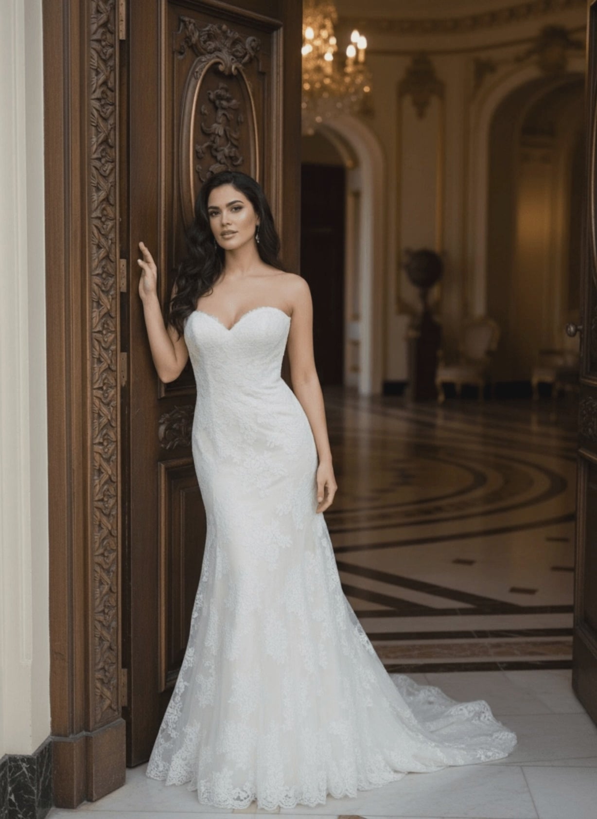 STRAPLESS LACE FIT AND FLARE