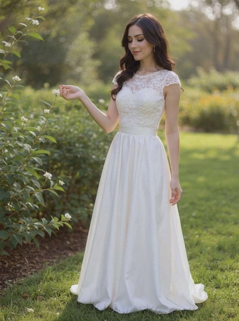 SLEEVELESS LACE BODICE BALL GOWN