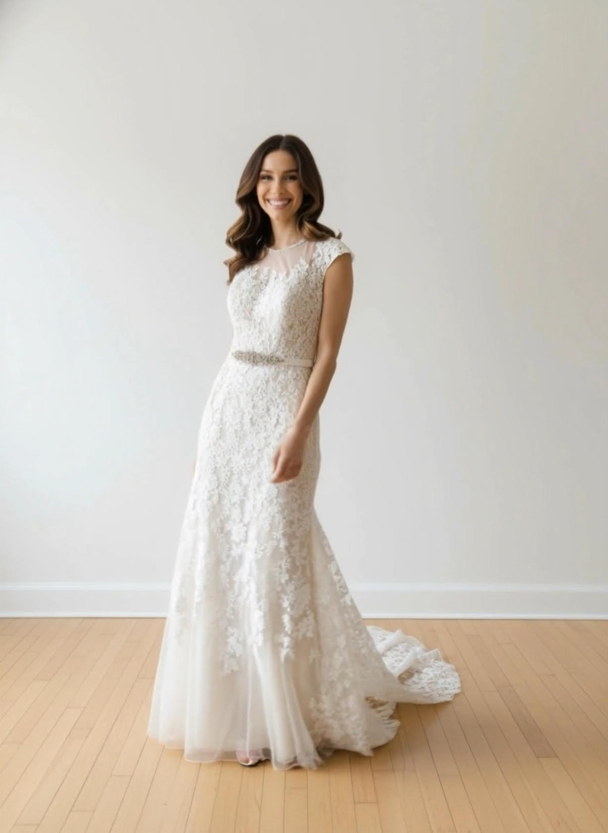 SLEEVELESS LACE MERMAID WITH BEADED WAIST